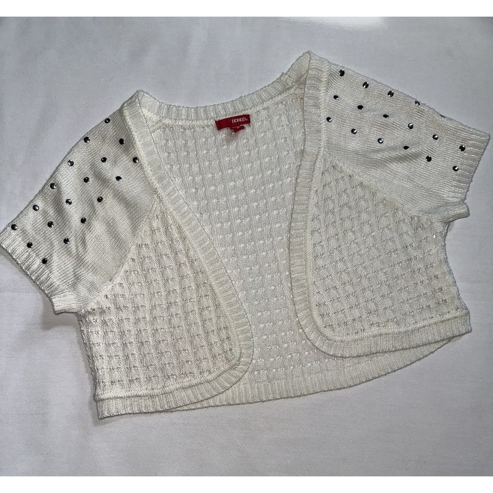 Off-White Crochet Knit Crop Shrug Sweater Coastal Beach Boho M Cottagecore Bongo
